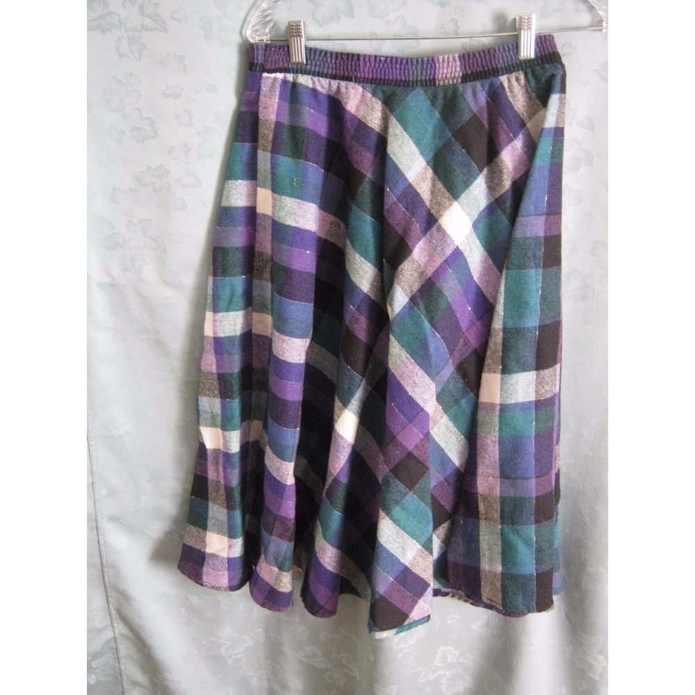 Vintage Kayo California Plaid Skirt Size M/L Elasticized Waist Midi Schoolgirl